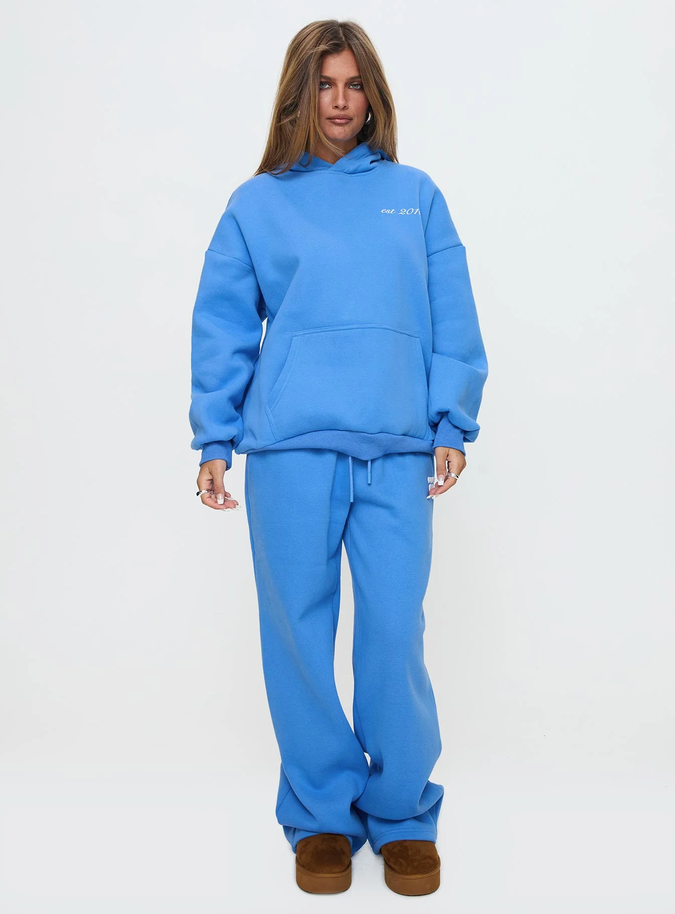 Hooded Sweatshirt Bubble Text Blue / White