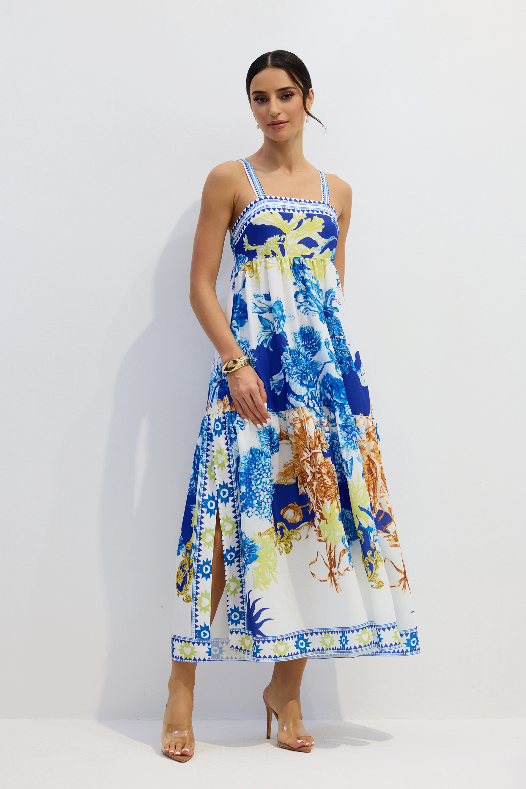 Floral Print Shirred Maxi Dress