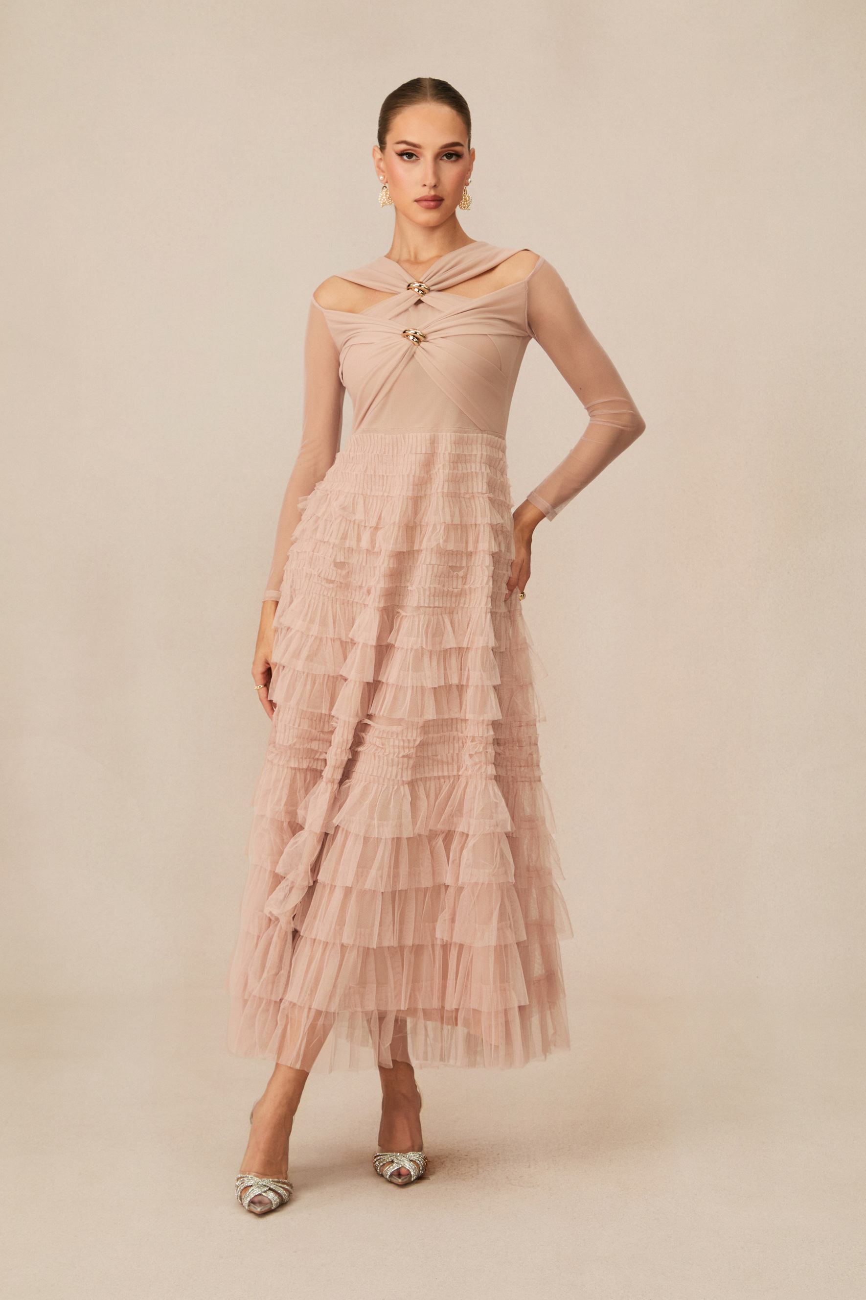 Moments Apricot Layered Ruffle Maxi Dress